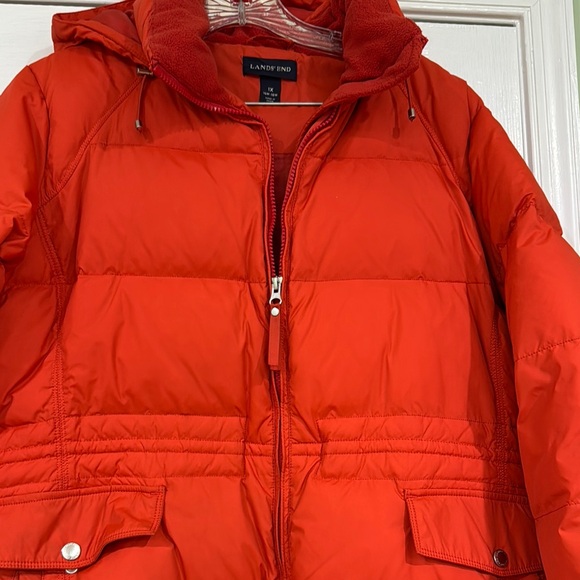 Lands' End Orange Puffer Coat High Collar Insulation - Picture 2 of 8